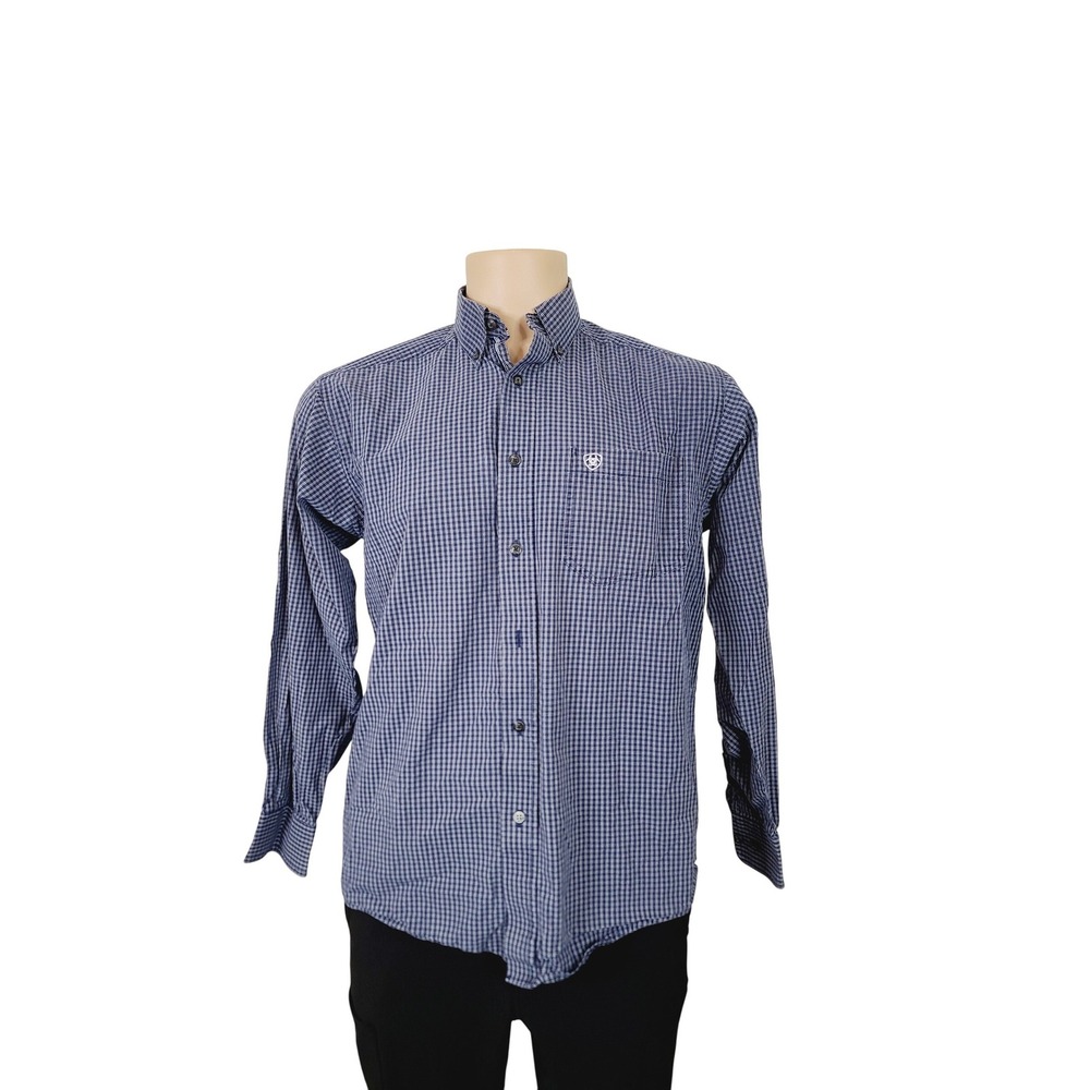 Ariat‎ Pro Series Button-Down Long Sleeve, Checked Pattern Men's, Size M Blue.